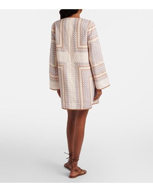 Zimmermann Natural Printed Linen Minidress