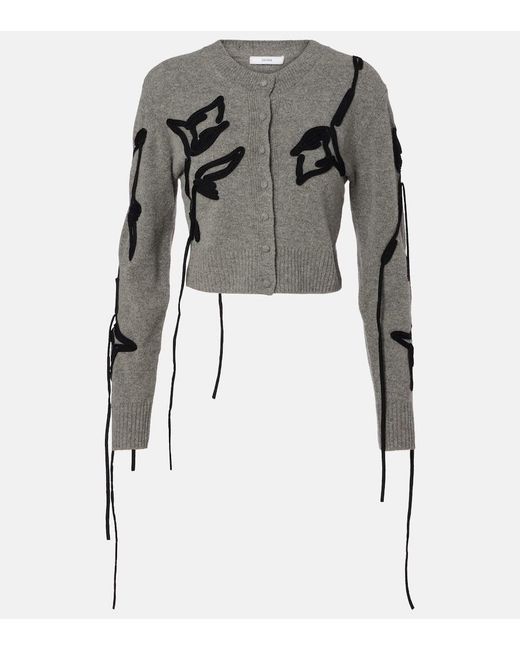 Erdem Black Embroidered Cropped Wool Cardigan