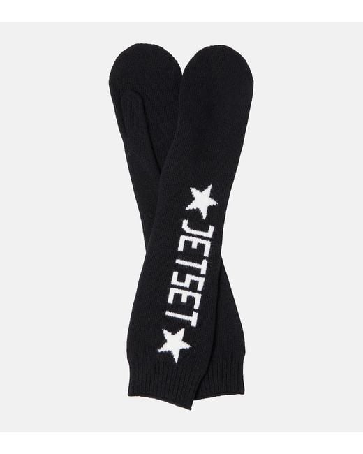 Jet Set Black Logo Virgin Wool Mittens