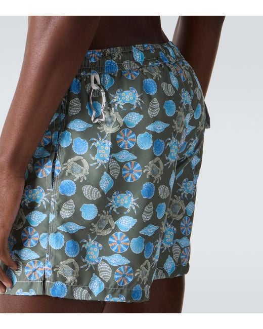 Fedeli Blue Madeira Printed Swim Trunks for men