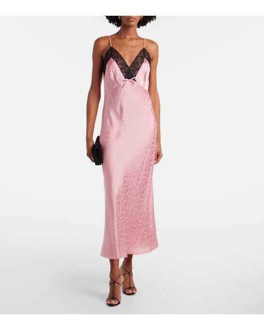 Rixo Pink Alberta Floral Satin Jacquard Midi Dress