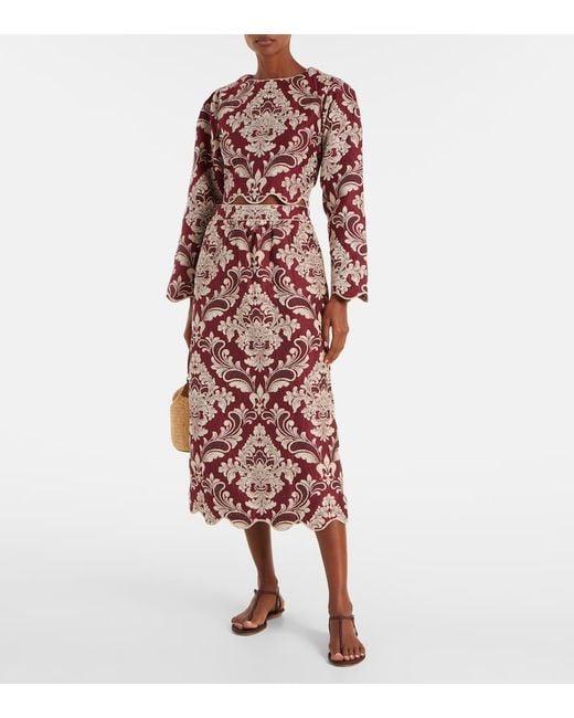 Farm Rio Red Floral Jacquard Midi Skirt