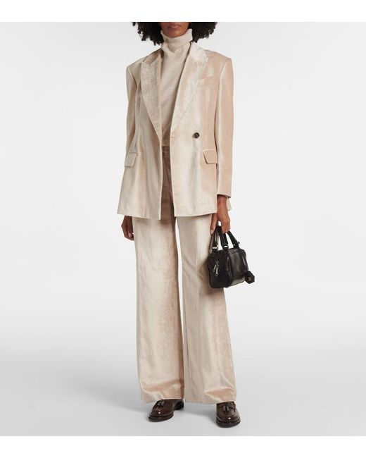 Brunello Cucinelli Natural Cotton-Blend Wide-Leg Pants