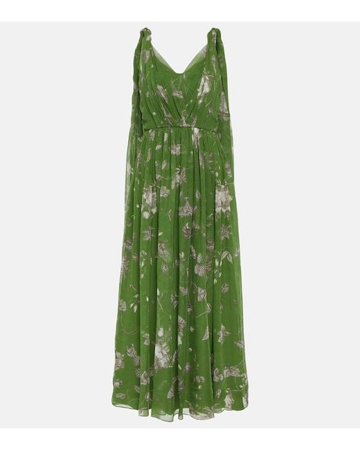 Vestido largo de seda con capa floral Erdem de color Green