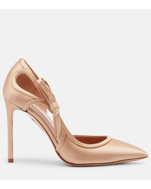Aquazzura Brown Soave 105 Bow-Detail Satin Pumps