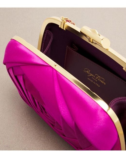 Roger Vivier Purple Rose Vivier Satin Clutch