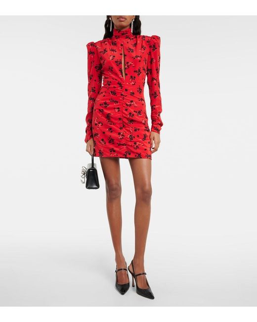 Alessandra Rich Red Silk Dress With Drapery On The Front