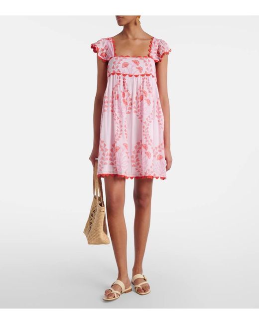 Juliet Dunn Pink Bedrucktes Minikleid Aus Baumwolle