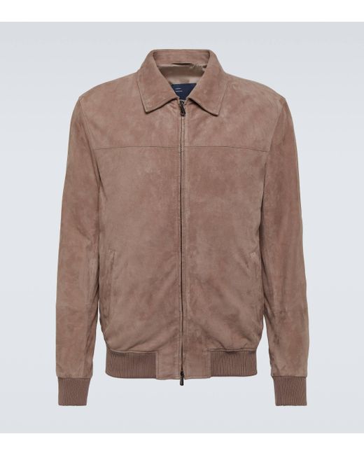 Thom Sweeney Brown Suede Bomber Jacket for men