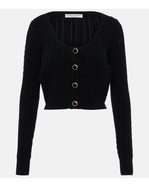 Alessandra Rich Black Cable-Knit Wool Cardigan