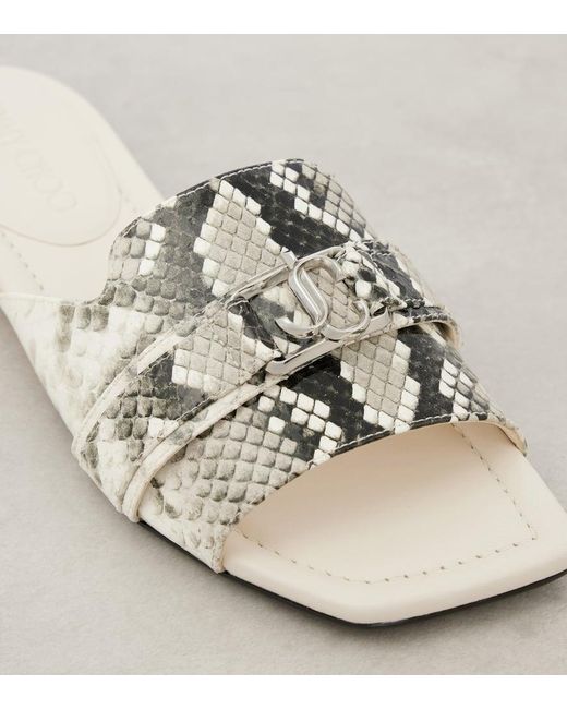 Jimmy Choo White Nako Snake-Effect Leather Slides
