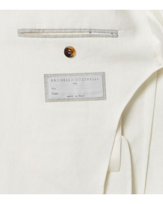 Brunello Cucinelli White Single-Breasted Linen Blazer for men