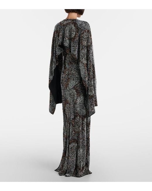 Rabanne Gray Embellished Caped Gown
