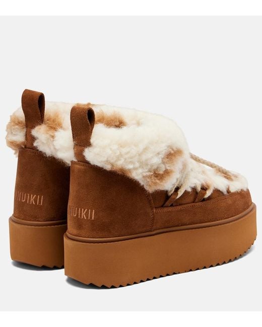 Bottines Apres-Ski Teddy Platform En Daim Inuikii en coloris Brown