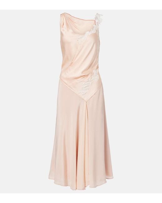 Victoria Beckham Pink Lace-Trimmed Crepe Satin Midi Dress