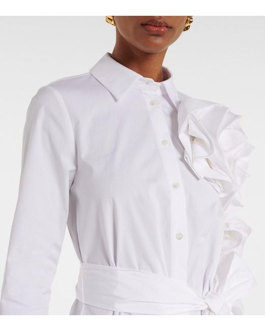 Carolina Herrera White Floral-Applique Poplin Shirtdress