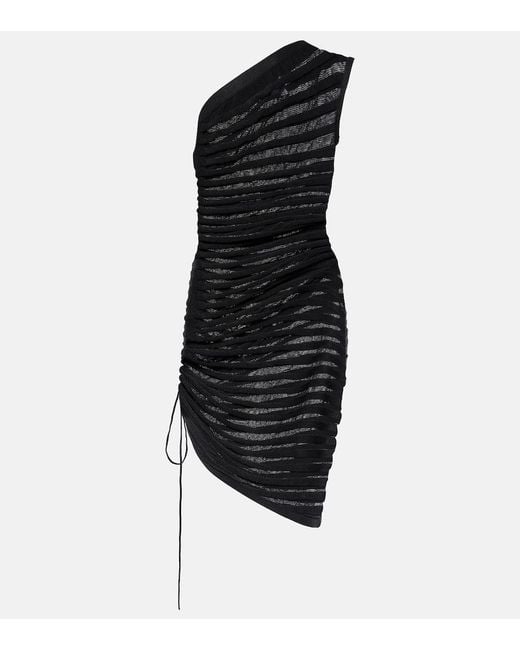 Alaïa Black Open-Knit Ruched Minidress