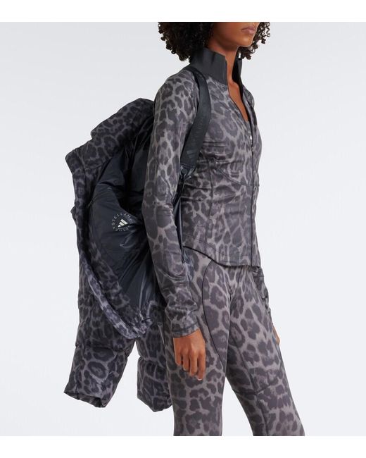 Adidas By Stella McCartney Gray Hooded Leopard-Print Puffer Jacket