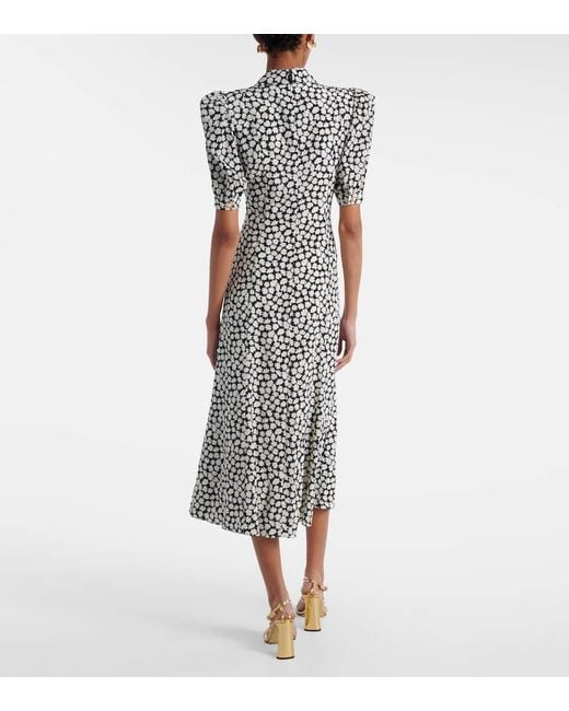 Alessandra Rich White Floral Printed Silk Midi Dress