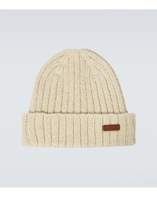 Loro Piana Natural Niseko Leather-trimmed Cotton Beanie for men
