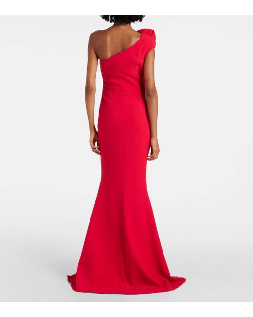 Safiyaa Red Tanna One-Shoulder Crepe Gown