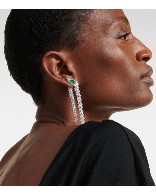 YEPREM White Reign Supreme 18Kt Drop Earrings With Diamonds And Emeralds