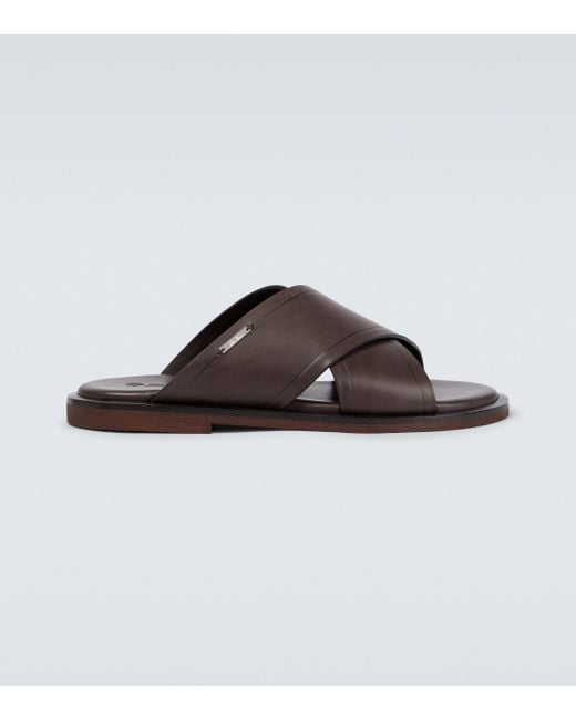Loro Piana Brown Walk Leather Sandals for men