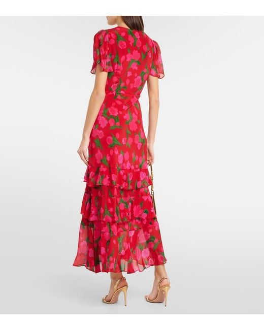 Vestido largo Gilly de seda floral Rixo de color Red
