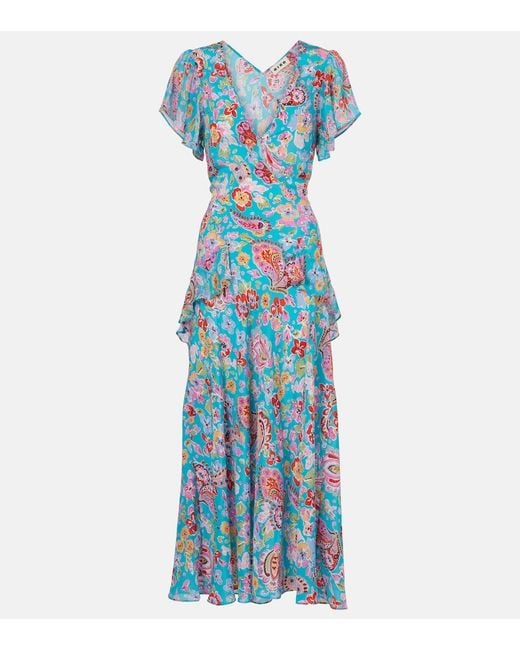 Rixo Blue Evie Silk Crepe De Chine Midi Dress