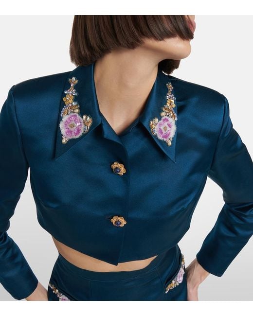 Miss Sohee Blue Silk Crop Top With Swarovski® Crystals