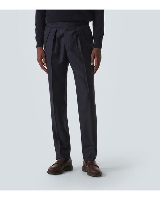 Rubinacci Blue Manny Virgin Wool Straight Pants for men