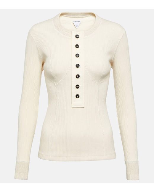 Bottega Veneta Natural Ribbed-knit Cotton-blend Henley Shirt