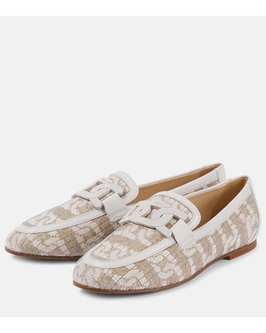 Tod's White Kate Leather-Trimmed Loafers