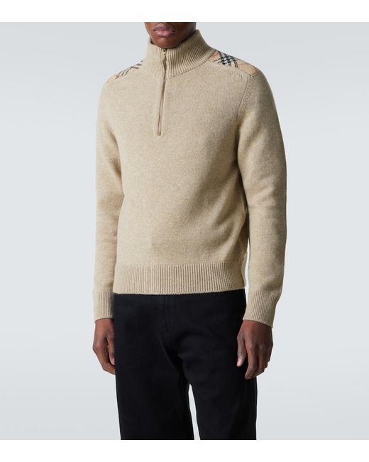 Burberry Natural Check Wool And Cashmere Half-Zip Sweater for men