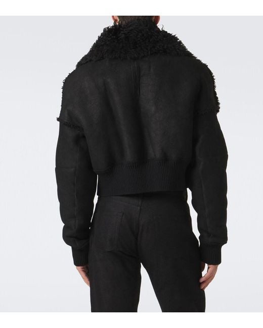 Rick Owens Black Flight Cropped Leather Jacket for men