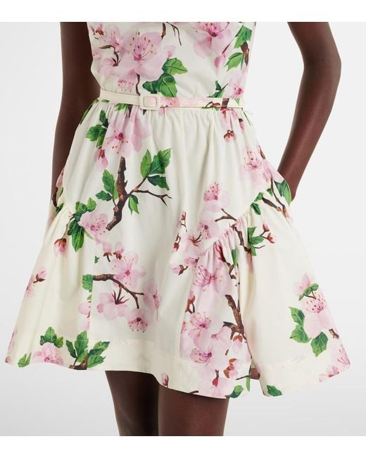 Oscar de la Renta Natural Floral Cotton-Blend Minidress