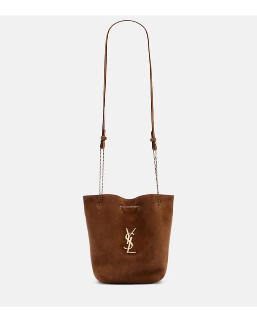 Saint Laurent White Cassandre Suede Bucket Bag