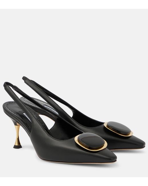 Manolo Blahnik Black Chiaran 70 Leather Slingback Pumps