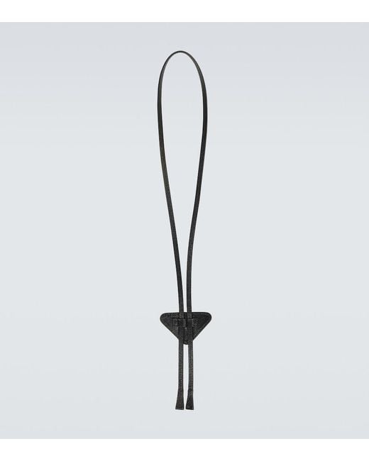 Prada Blue Saffiano Triangle Bolo Tie With Logo for men