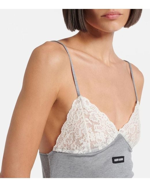 Miu Miu Gray Lace-Trimmed Silk Jersey Midi Dress