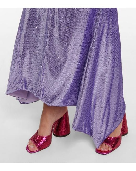 The Attico Purple Fanny Sequined Off-shoulder Gown