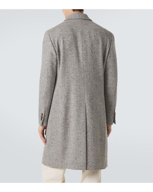 Lardini Gray Herringbone Double-Breasted Virgin Wool Coat for men