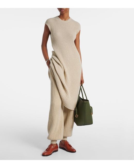 Loro Piana Natural Ribbed-Knit Cashmere Midi Dress