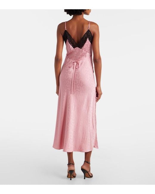 Rixo Pink Alberta Floral Satin Jacquard Midi Dress