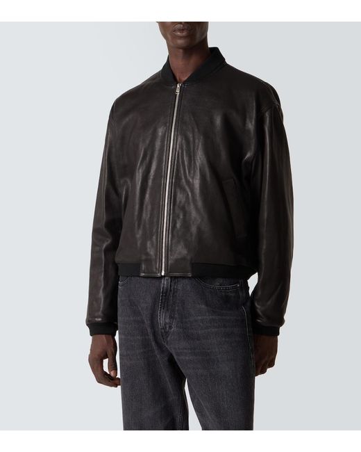 FRAME Black Leather Bomber Jacket for men