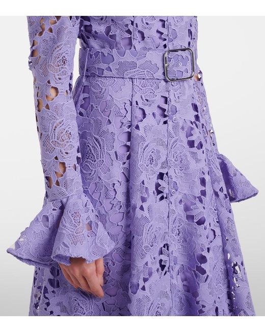LEO LIN Purple Aliyah Floral Ruffled Lace Midi Dress