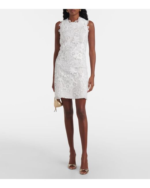 Monique Lhuillier White Floral Lace Minidress