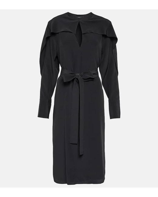 Joseph Black Danville Silk Crepe De Chine Midi Dress