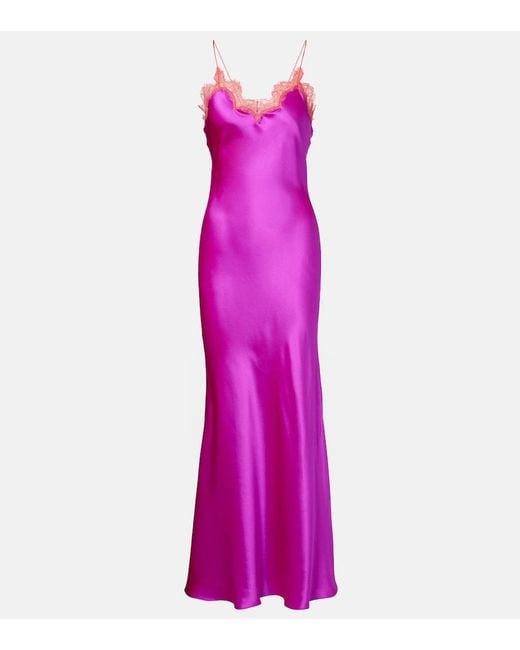 Roberto Cavalli Purple Lace-Trimmed Silk Slip Dress