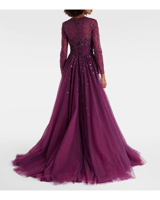 Jenny Packham Purple Constantine Embellished Tulle Gown